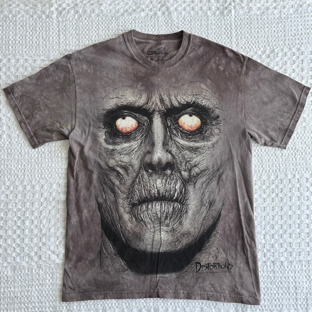 Y2K The Mountain 100% Cotton Grey Ice-Dyed Distortions Zombie Graphic Tee Medium